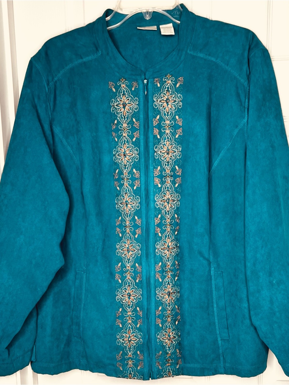 Erika Sz 2X Teal Embroidered Front-Zip Women's Jacket Polyester